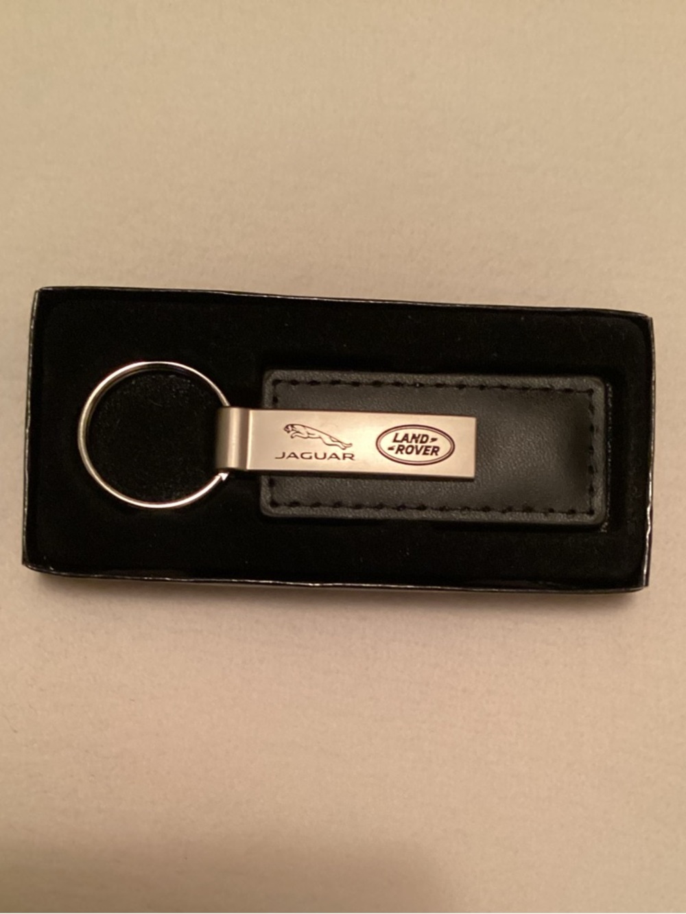 Jaguar / Land Rover Black Leather & Silver Metal Keychain